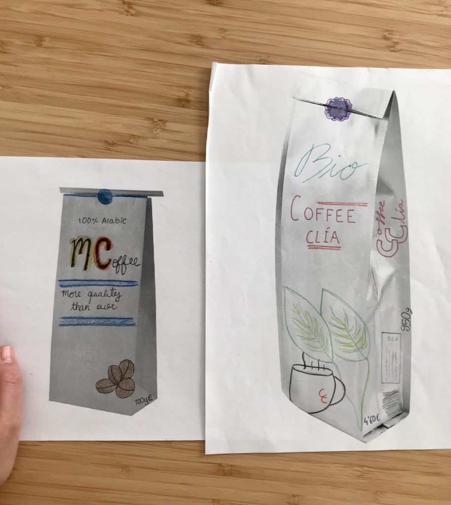Coffe bags made by students in Marketing classes 